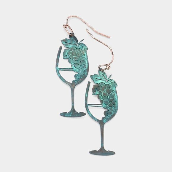 5/$25 Champagne Glass Patina Verdigris Earrings - Picture 3 of 6